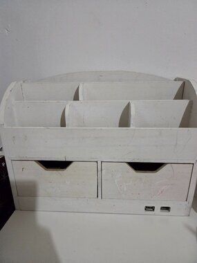 White wooden desk organizer